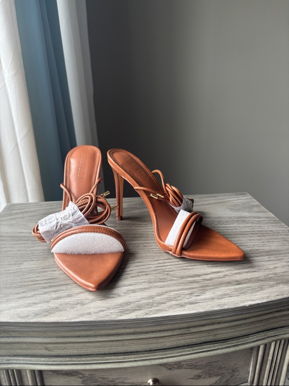 Miss Lola Copper-Tan Strappy Stiletto Heels